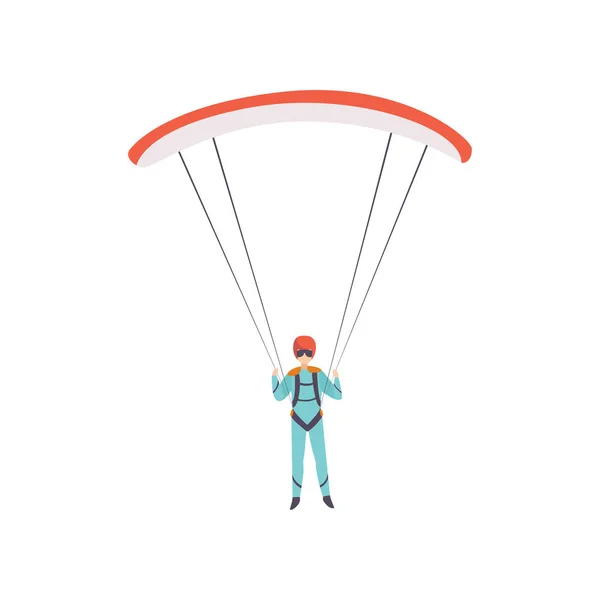 Skydiver flying with a parachute, extreme sport, leisure activity concept vector Illustration on a white background — Stock Vector