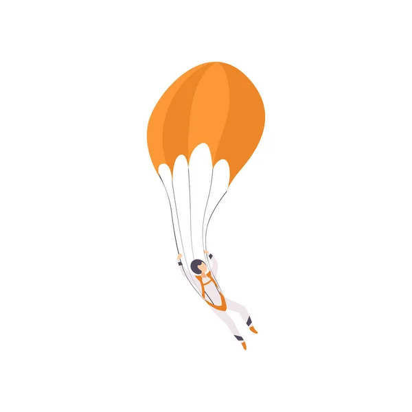 Paratrooper descending with a parachute, extreme sport, leisure activity concept vector Illustration on a white background — Stock Vector