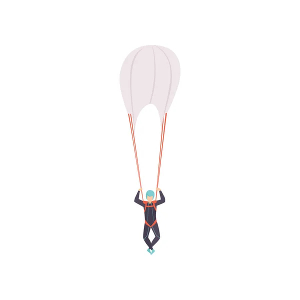 Skydiver flying with a parachute, sport and leisure activity vector Illustration on a white background — Stock Vector