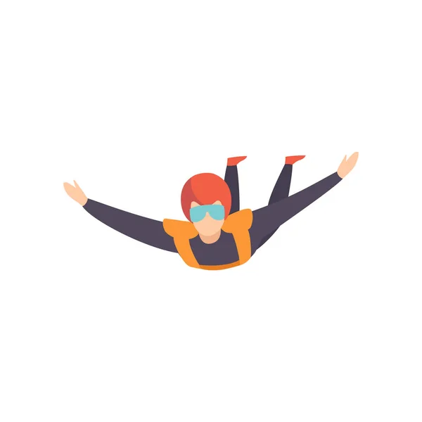 Skydiver flying in the sky, extreme sport, leisure activity concept vector Illustration on a white background — Stock Vector