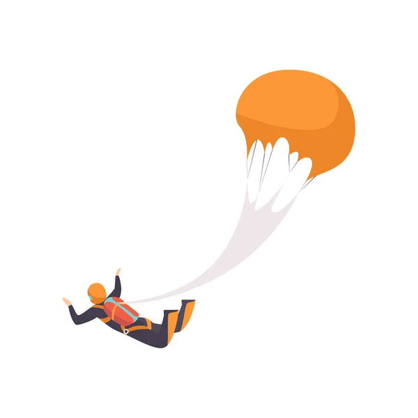 Paratrooper vliegen met een parachute, parachutespringen, parachutespringen extreme sport vector illustratie op een witte achtergrond — Stockvector