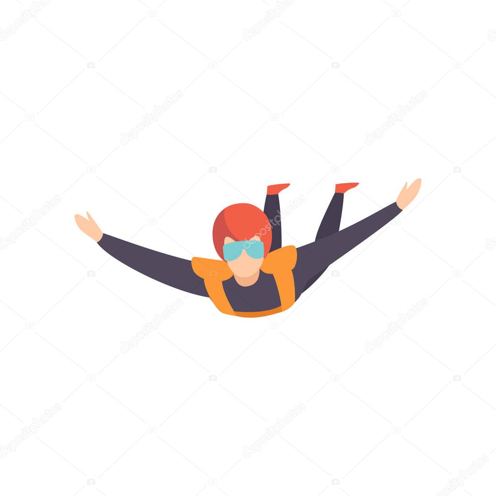 Skydiver flying in the sky, extreme sport, leisure activity concept vector Illustration on a white background