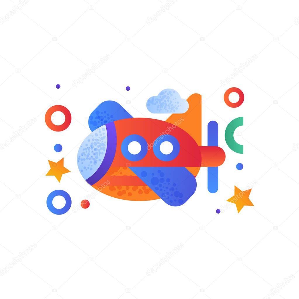 Toy plane, cute colorful air vehicle vector Illustration on a white background