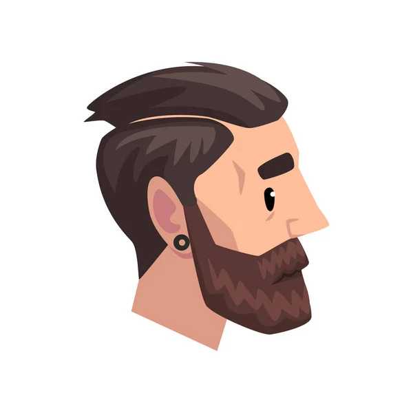 Cabeza de hombre barbudo joven con corte de pelo moderno, perfil de hombre con el vector de peinado de moda Ilustración sobre un fondo blanco — Archivo Imágenes Vectoriales