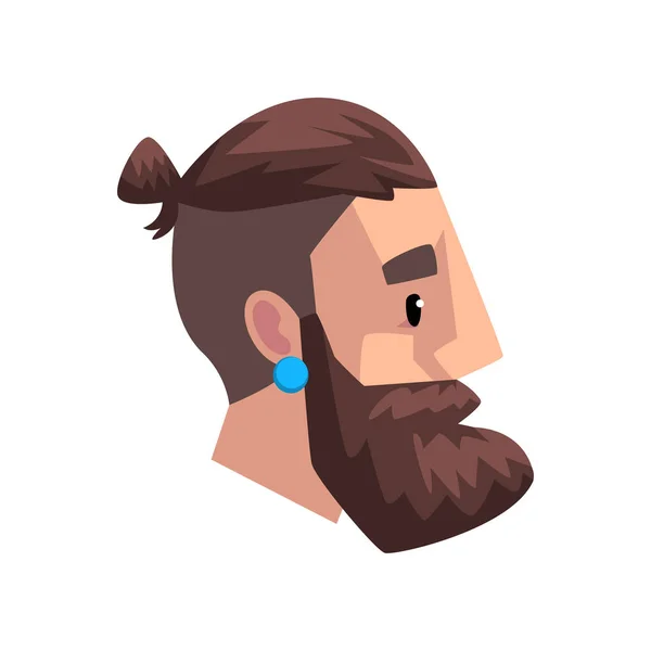 Farok, profil srác frizura divat fiatal szakállas férfi fejét vektoros illusztráció egy fehér háttér — Stock Vector
