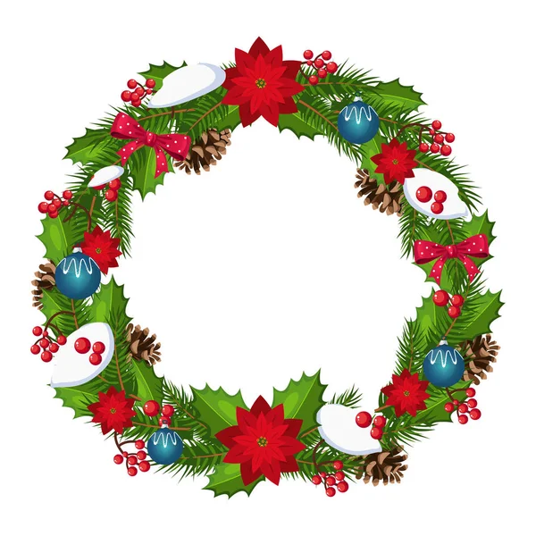 Christmas Wreath with Berries and Decorations. Holiday — Stock Vector