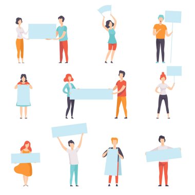 Boş tutan insanlar kümesi, promosyon, reklam veya barış protesto kavramı vektör çizim beyaz bir arka plan afiş