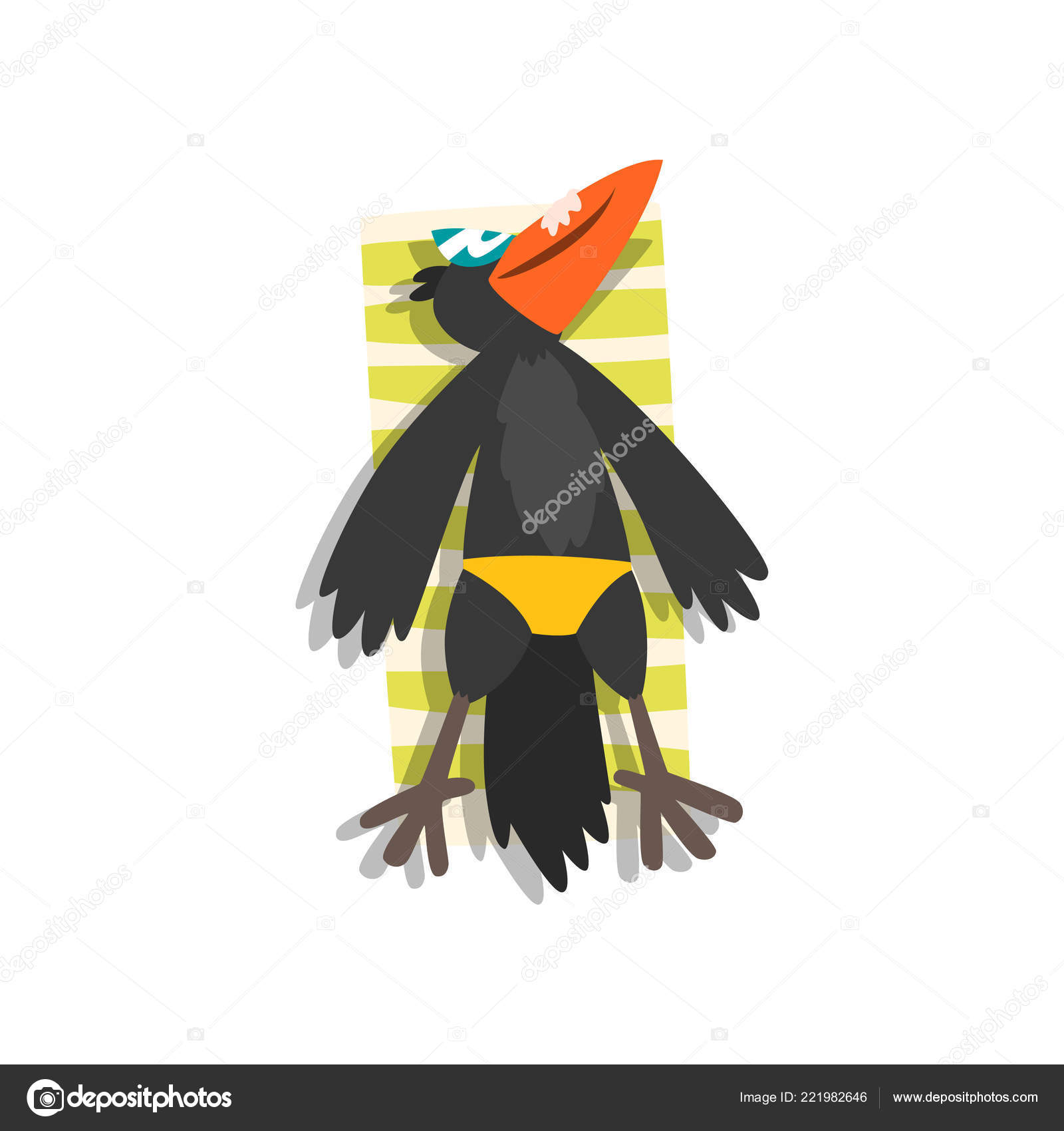 Noir Corbeau à Bronzer Sur La Plage Personnage De Dessin