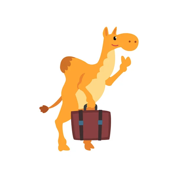 Personaje de dibujos animados de animales de camello viajando con el vector de la maleta Ilustración sobre un fondo blanco — Vector de stock
