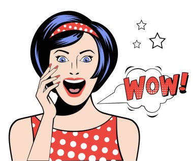 Sanat kadın Wow Bubble pop. Vektör çizim