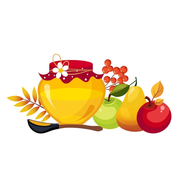 Herfst oogst illustratie met Jar en vruchten — Stockvector