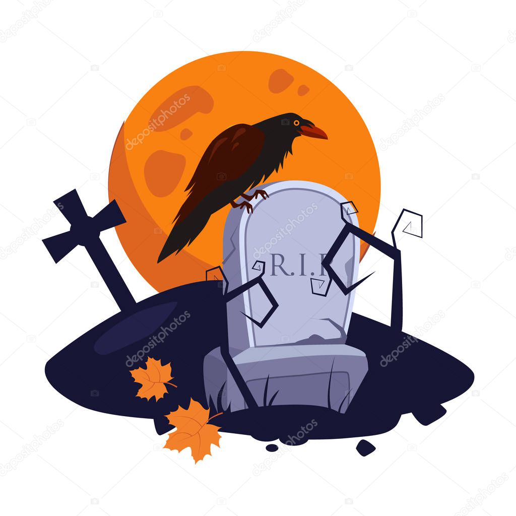 Halloween Raven Sitting on a Gravestone