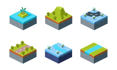 Yaz ve kış doğal manzara set, oyun platformları, Kullanıcı arabirimi kıymetler için mobil app ya da video oyunu vektör çizim beyaz bir arka plan üzerinde