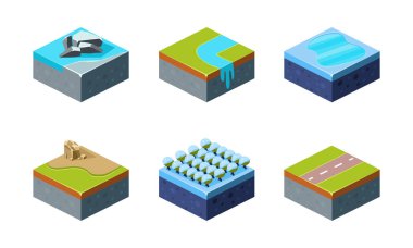 Doğal peyzaj öğeleri kümesi, oyun platformları, Kullanıcı arabirimi kıymetler için mobil app ya da video oyunu vektör çizim beyaz bir arka plan üzerinde