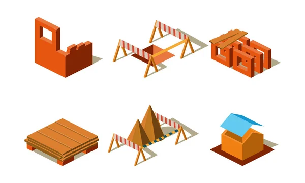 Bouw gebouwen en structuren van de muur, elementen voor computer spelinterface vector illustratie op een witte achtergrond — Stockvector