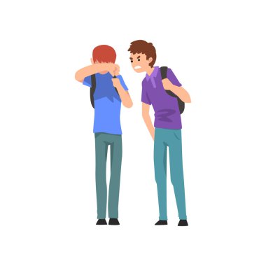 Çocuk onun sınıf arkadaşı, çocuk, alay ve okul vektör çizim beyaz bir arka plan üzerinde zorbalık arasında çatışma alay