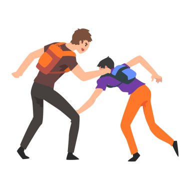 Dövüş, çatışma, gençler arasında iki genç erkek alay ve okulda zorbalık resimde beyaz bir arka plan üzerinde vektör