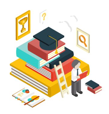 Düz 3d izometrik eğitim mezuniyet Infographic Web
