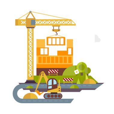 Düz illüstrasyon inşaat şantiye,