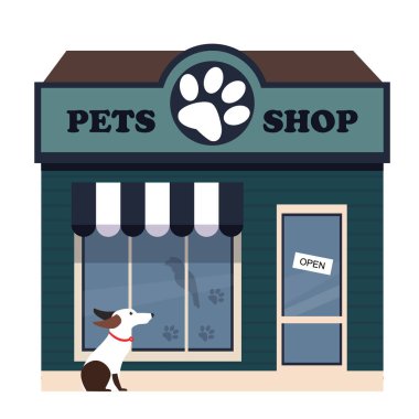 Cephe, restoranlar ve mağazalar vitrin vektör düz ayrıntılı.