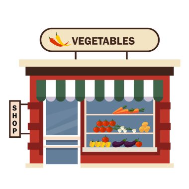 Cephe, restoranlar ve mağazalar vitrin vektör düz ayrıntılı.