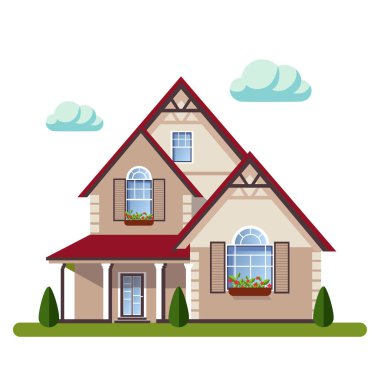 Renkli düz stil konut ev illüstrasyon vektör