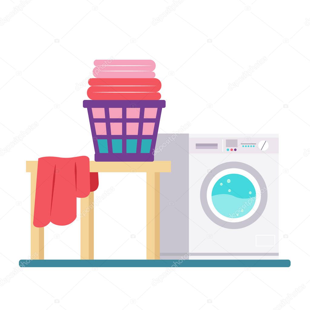 Laundry Room with Washing Machine and Dryer. Flat style