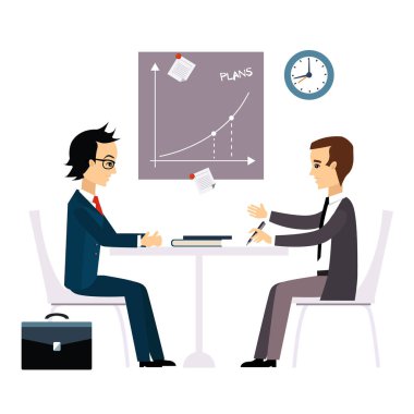 İş adamları, düz stil müzakere masasında iki adam