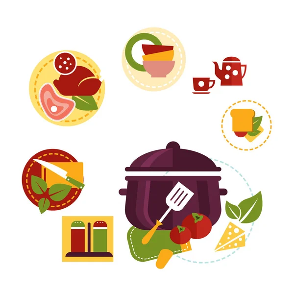 Здоровые свежие продукты с изображением процесса приготовления пищи — стоковый вектор