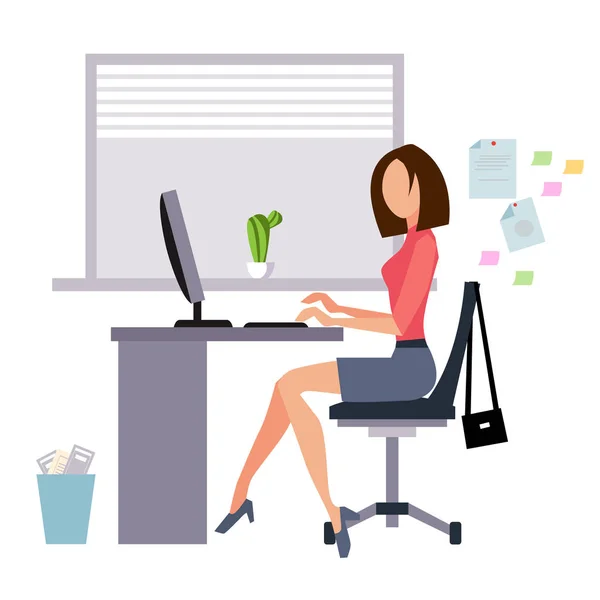 Mujer trabajando en la oficina — Vector de stock