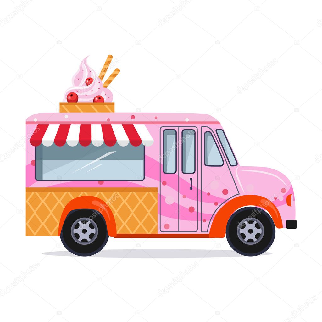 Ice cream truck in flat style