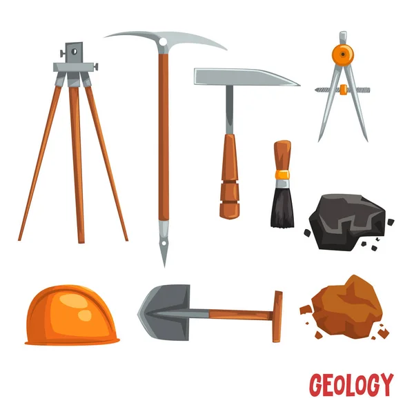 Zařízení pro geologické nebo důlní průmysl, geodetické přístroje a nástroje pro vektorové ilustrace na bílém pozadí — Stockový vektor
