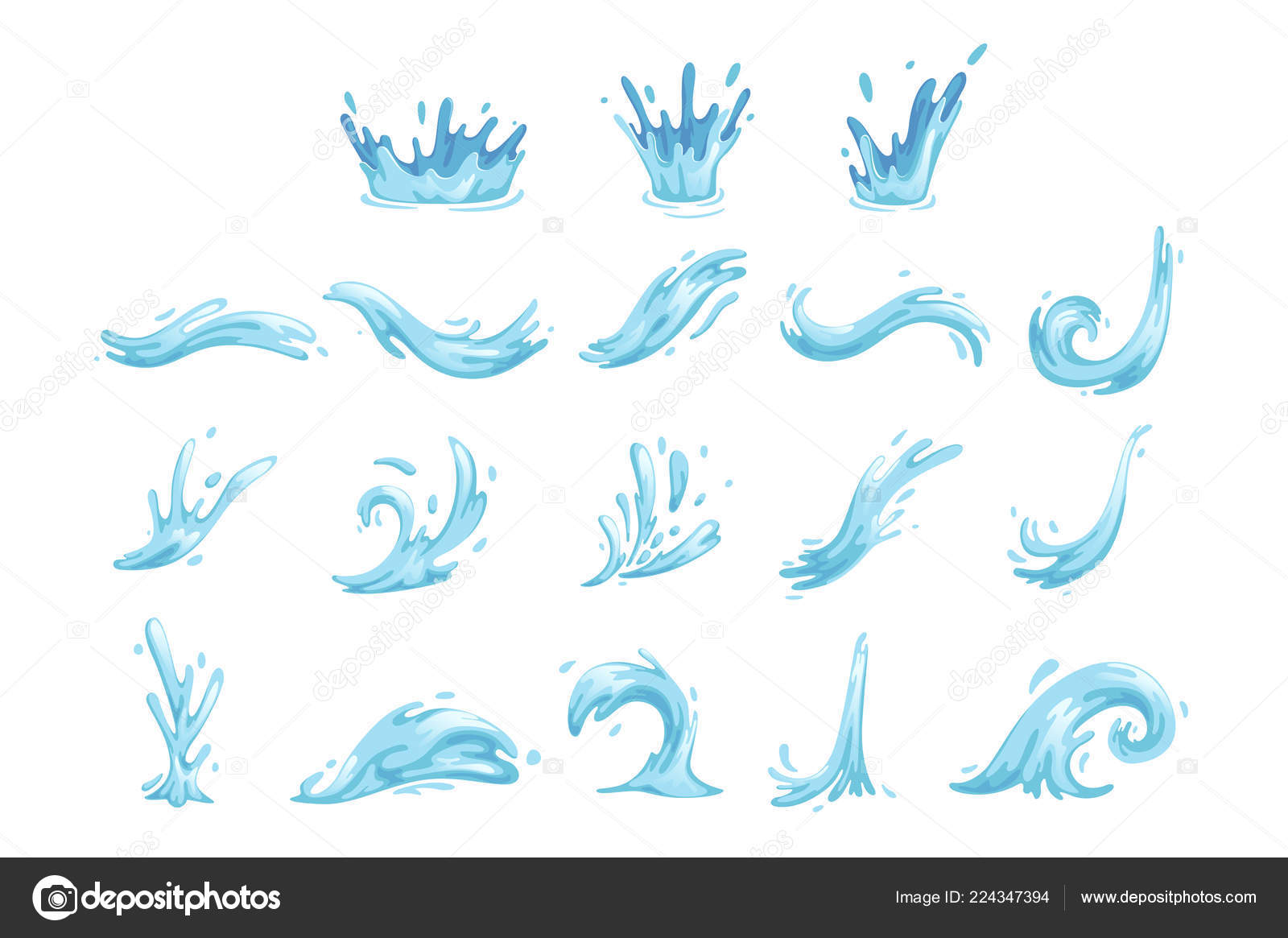青い波のセットし 水はね 動きベクトル イラストで自然の波状のシンボル ストックベクター C Topvectors