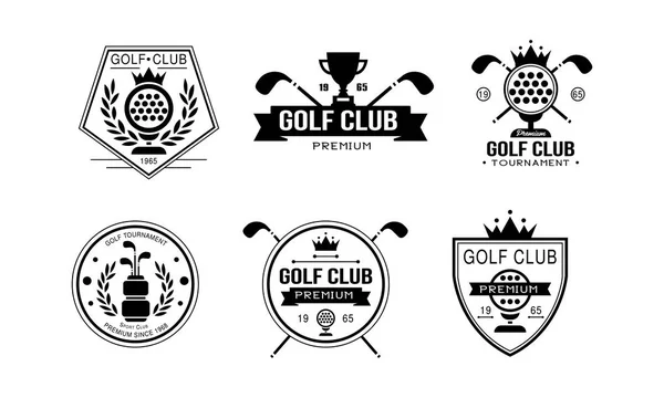 Golf club premium logo, golfing sport club retro badges, sport tournament or competition labels vector Illustration on a white background — Stock Vector