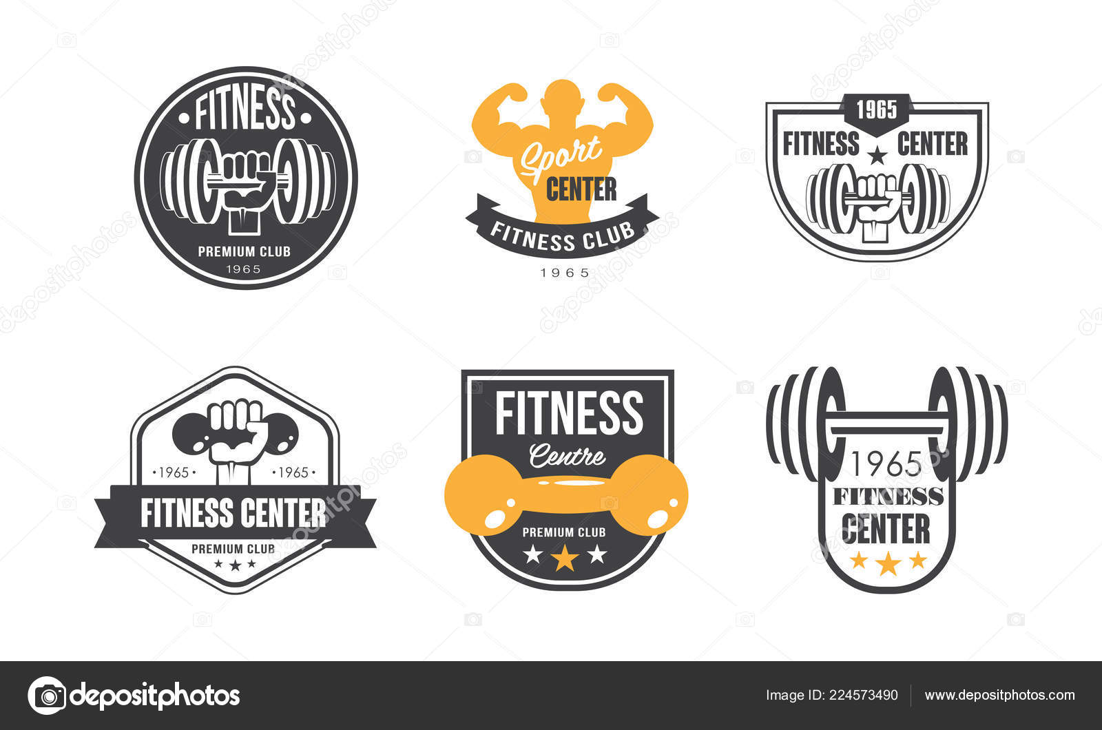 Sports Club Logo Design Fitness Center Logo Design Set Retro