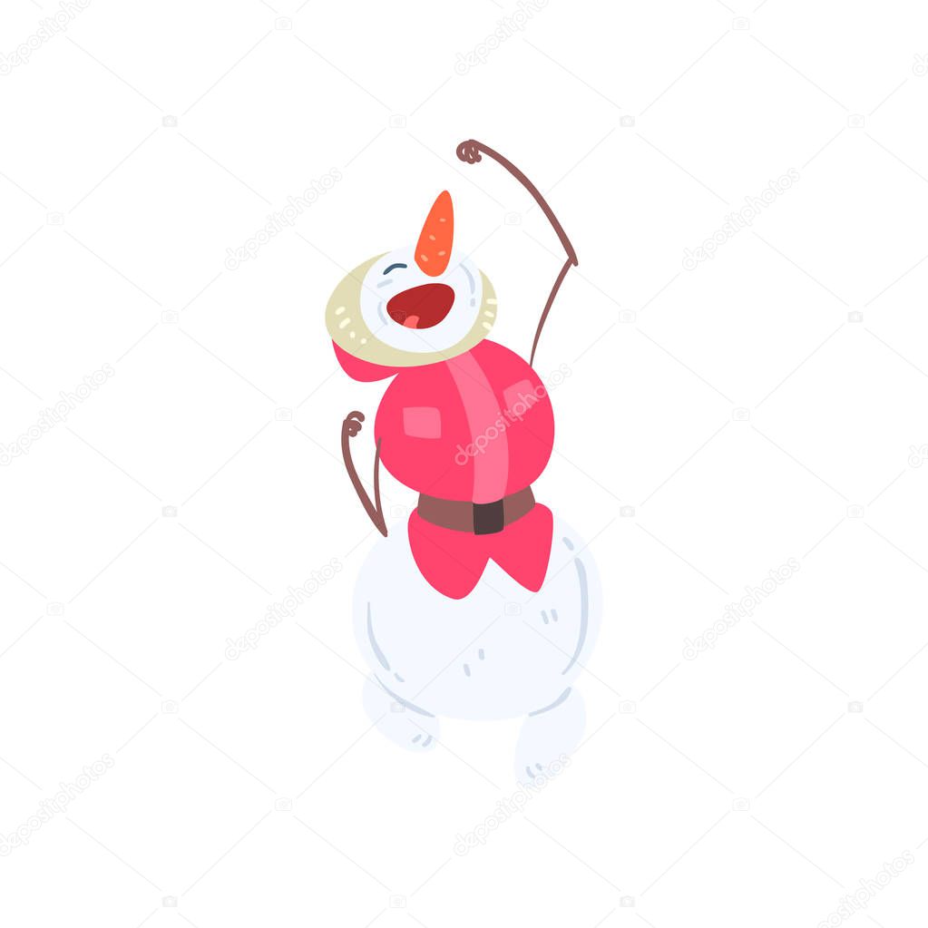 Happy funny snowman character, Christmas and New Year holidays decoration element vector Illustration on a white background