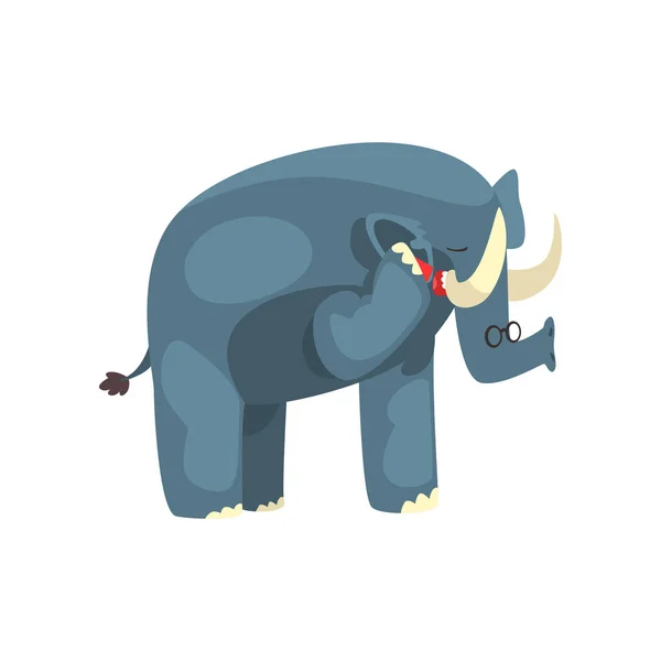 Elefante hablando por teléfono, lindo personaje de dibujos animados de animales con vector de gadget moderno Ilustración sobre un fondo blanco — Vector de stock