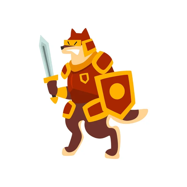 Chevalier chien personnage en armure complète avec bouclier et épée vecteur Illustration sur un fond blanc — Image vectorielle