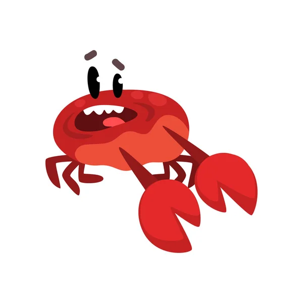 Scared crab character, cute sea creature with funny face vector Illustration on a white background — Stock Vector