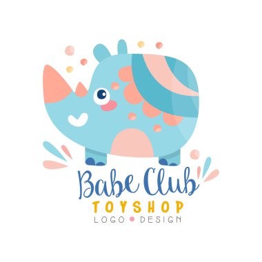 Babe club toyshop logo design, badge with cute rhino can be used for baby store, kids market vector Illustration on a white background clipart