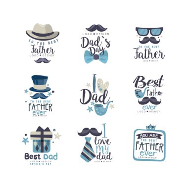 En iyi baba logo tasarım kümesi, afiş, poster, tebrik kartı, gömlek, mutlu babalar günü yaratıcı etiketlerini el çizilmiş vektör çizim