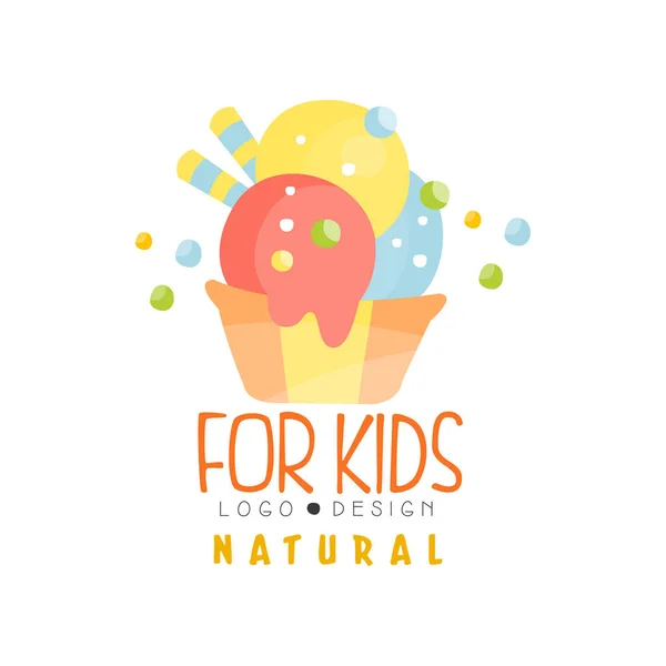 Naturale per i bambini logo, menu sano colorato modello creativo vettore Illustrazione — Vettoriale Stock