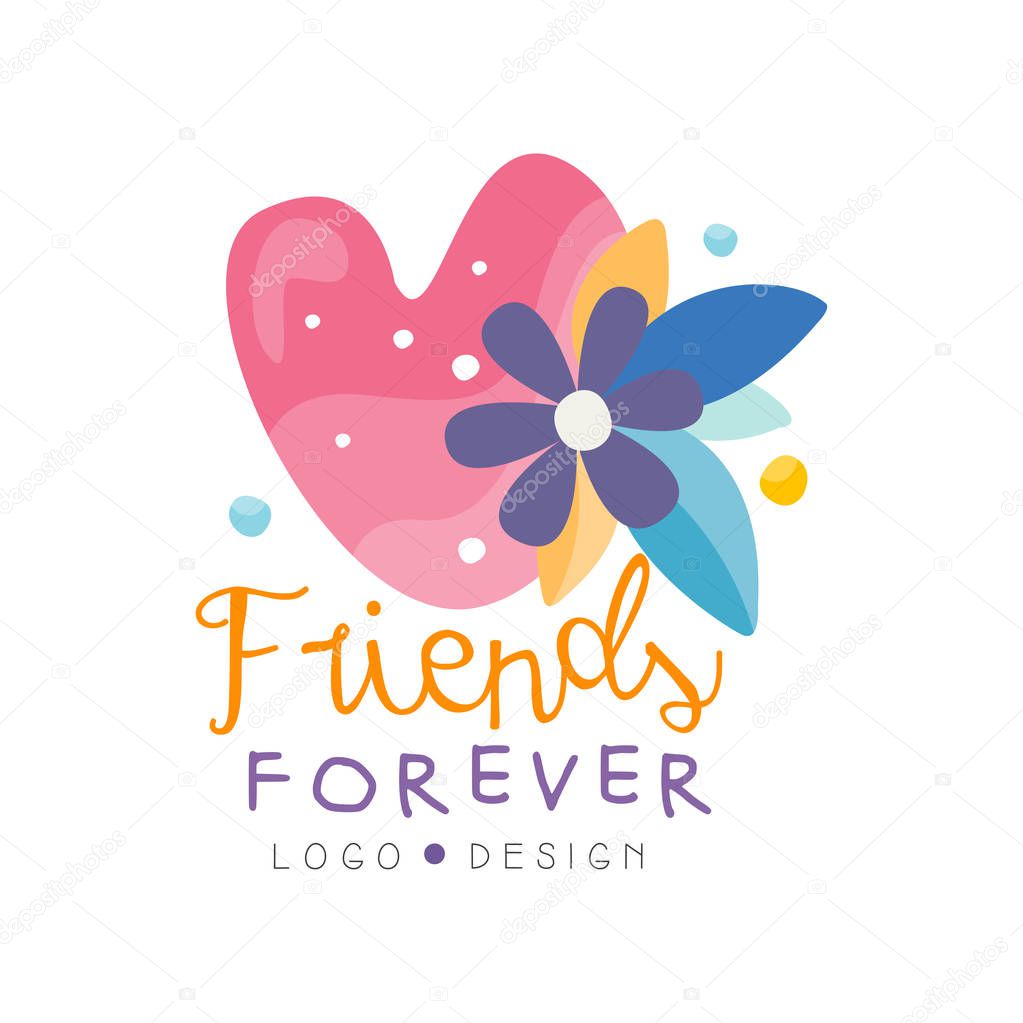 Friends forever logo design, Happy Friendship Day label for banner, poster, greeting card, t-shirt vector Illustration isolated on a white background.