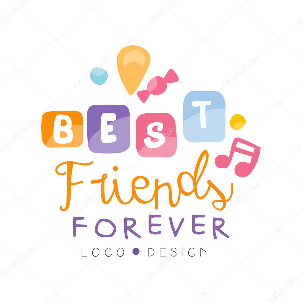 Best friends forever logo design, Happy Friendship Day label for banner, poster, greeting card, t-shirt vector Illustration isolated on a white background.