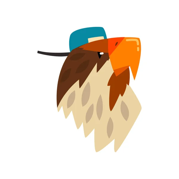 Eagle wearing baseball cap, bird portrait cartoon vector Illustration on a white background — Stock Vector