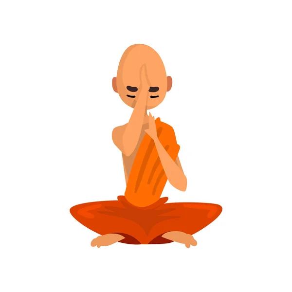 Postać z kreskówki mnich buddyjski siedząc w pozycji lotosu wektor ilustracja na białym tle — Wektor stockowy
