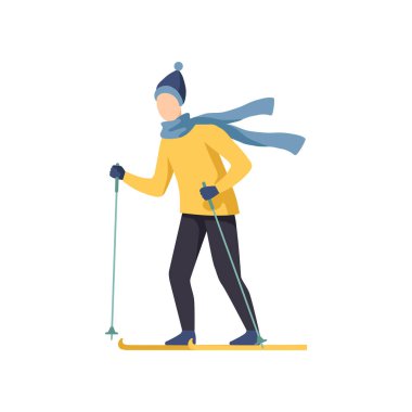 Genç faaliyetleri üzerinde beyaz bir arka plan illüstrasyon vektör Kayak, kış erkek erkeğe