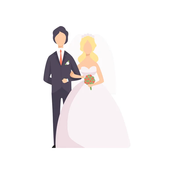 Élégant couple de jeunes mariés à la cérémonie de mariage vecteur Illustration sur un fond blanc — Image vectorielle