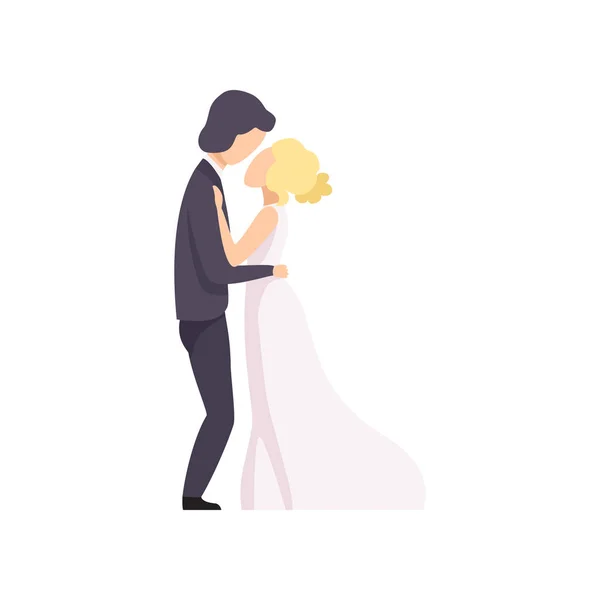 Casal de amor de casamento elegante bonito abraçando olhando um para o outro, vetor de cerimônia de casamento Ilustração em um fundo branco —  Vetores de Stock