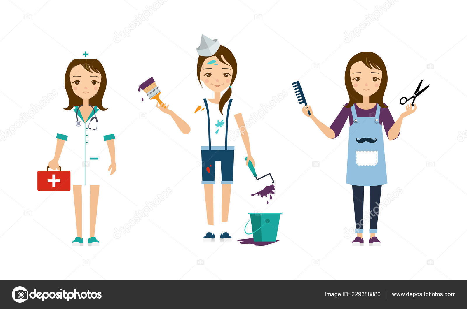 Women Of Different Professions Set Doctor Painter Hairdresser